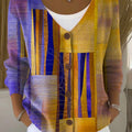 Vintage Geometry Art Print Buttoned V-neck Cardigan Sweater