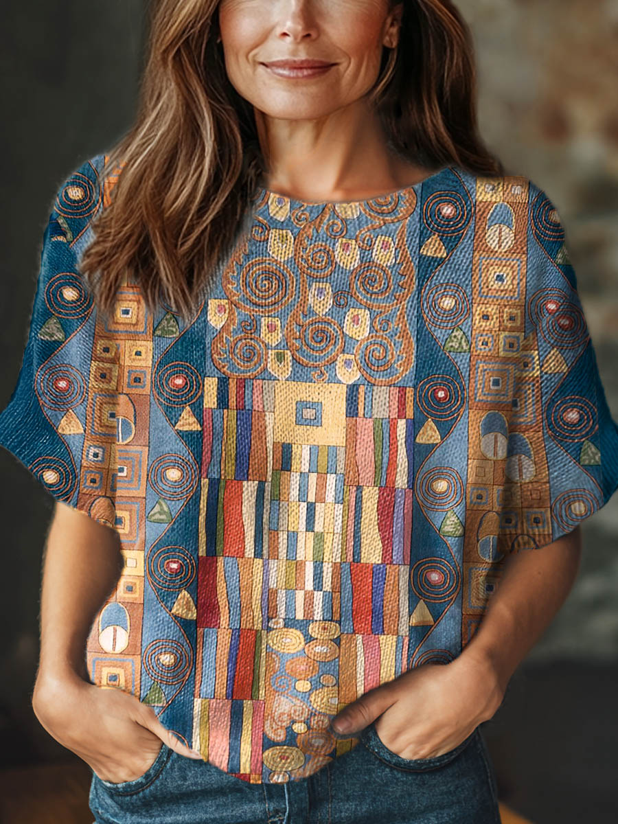 womens-geometric-pattern-art-print-casual-crew-neck-short-sleeve-knitted-sweater-t0ak