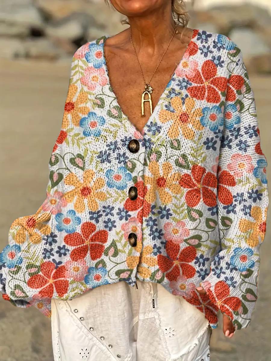 womens-colorful-artistic-flowers-casual-pullover-sweater