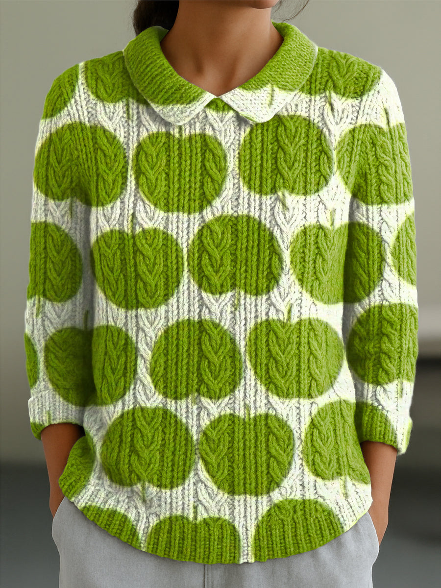 womens-cute-green-apple-painting-art-print-casual-peter-pan-collar-3-4-sleeve-sweater