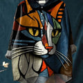 Women's Cat Art Abstract Print Casual Cotton And Linen Shirt