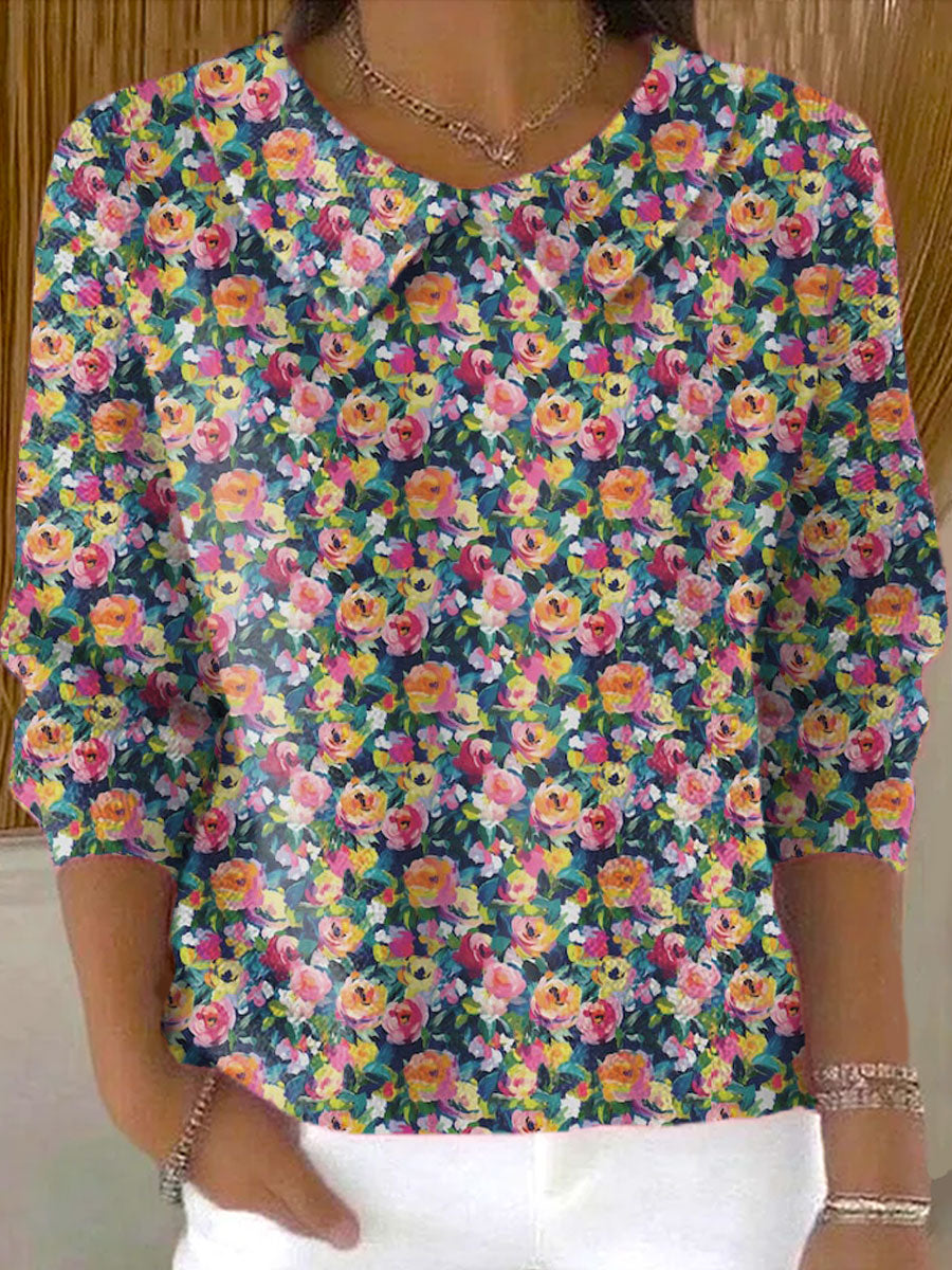 womens-vintage-flower-art-print-casual-peter-pan-collar-3-4-sleeve-sweater-pqr5