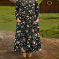 Women's Vintage Floral Pattern Art Print Cotton Lapel Shirt Dress