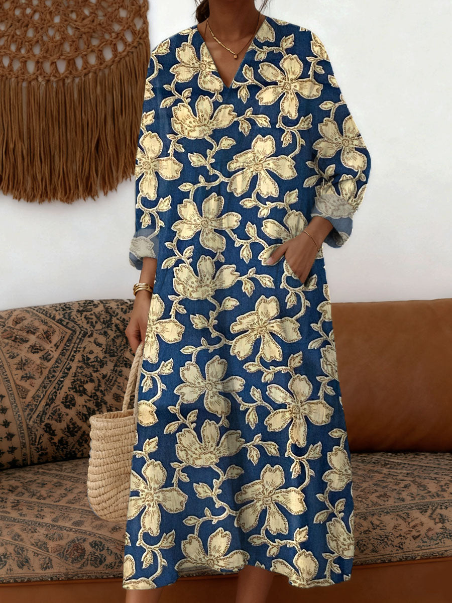 Women's Vintage Floral Pattern Art Print Cotton Dress
