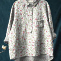 Petite Rose And Vine Repeat Pattern Printed Women's Casual Cotton And Linen Shirt