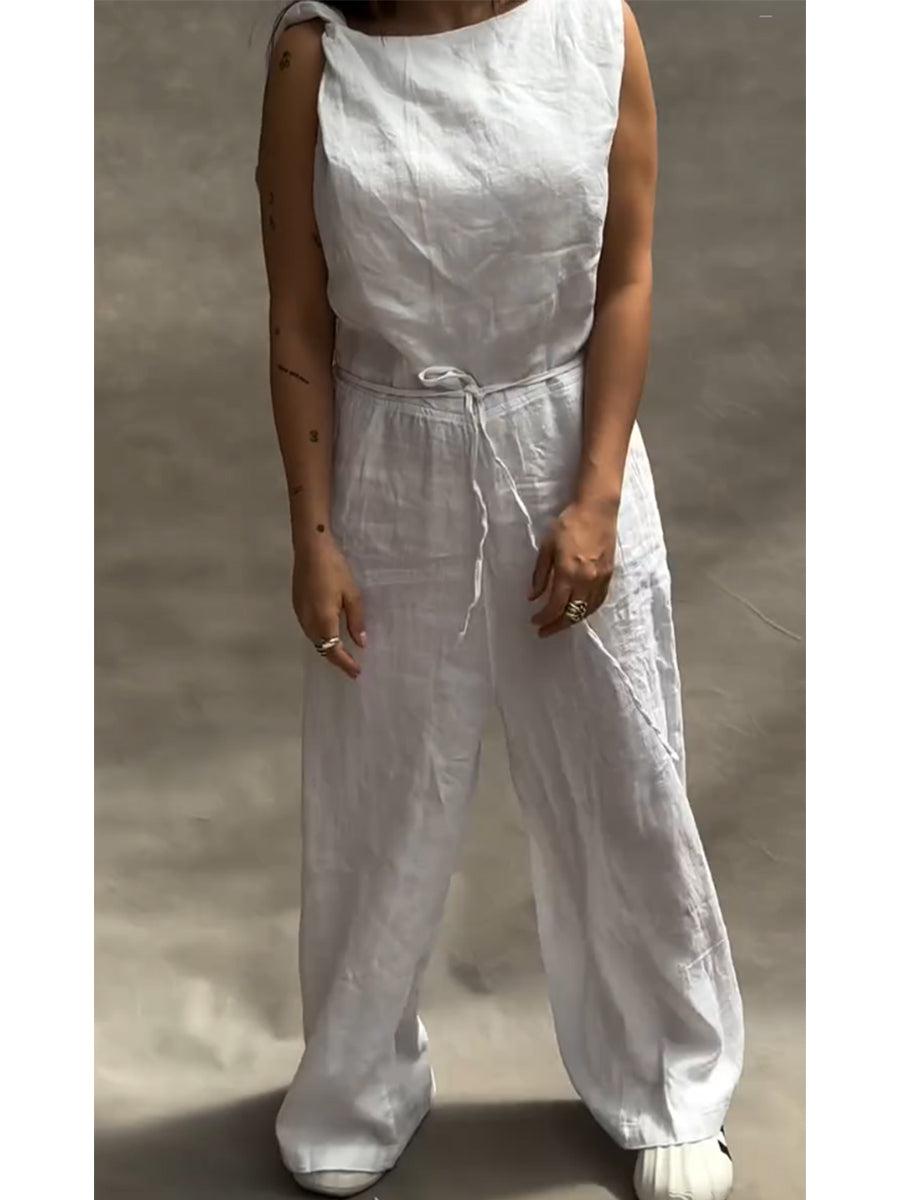 Women's Cotton and Linen Wide Leg Jumpsuit