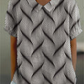 Geometric Swirl Pattern Printed Women's Casual Cotton And Linen Shirt