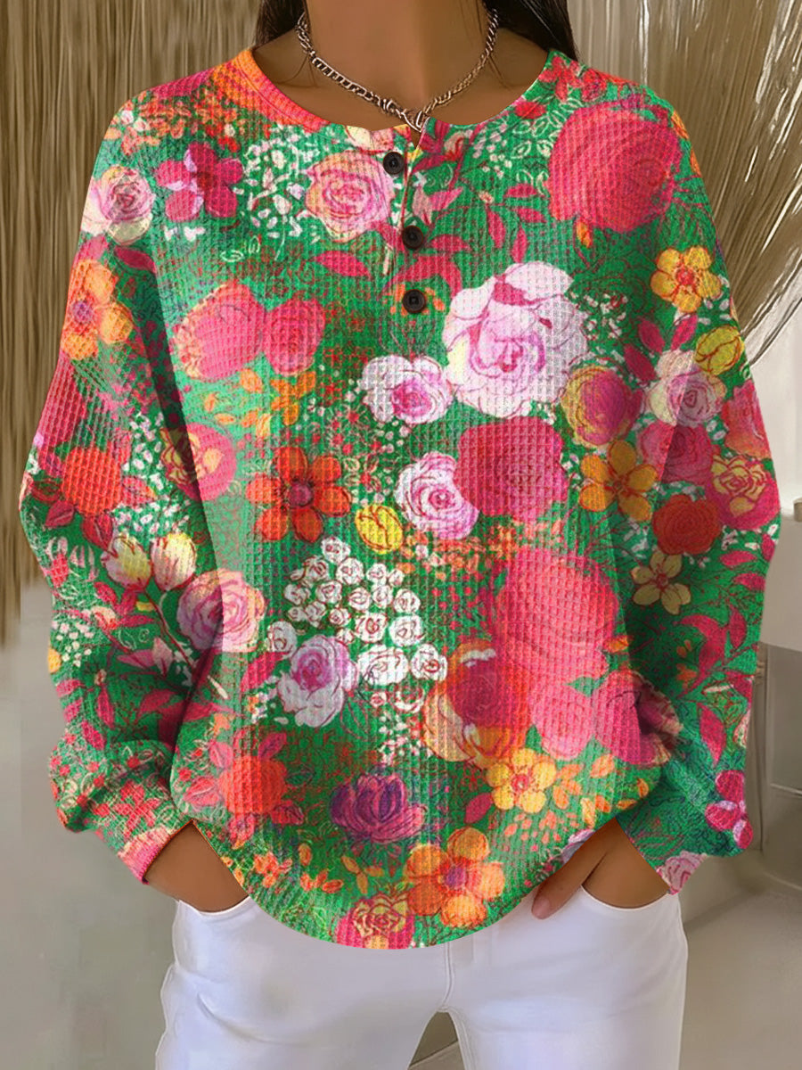 Women's Beautiful Colorful Ethnic Floral Painting Art Print Casual Cotton Sweatshirt