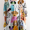 Women's Colorful Cartoon Funny Puppy Print Casual Cotton And Linen Shirt