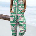 Women's  Vintage Abstract Geometric Art Print Casual 100% Cotton Wide Leg Jumpsuit