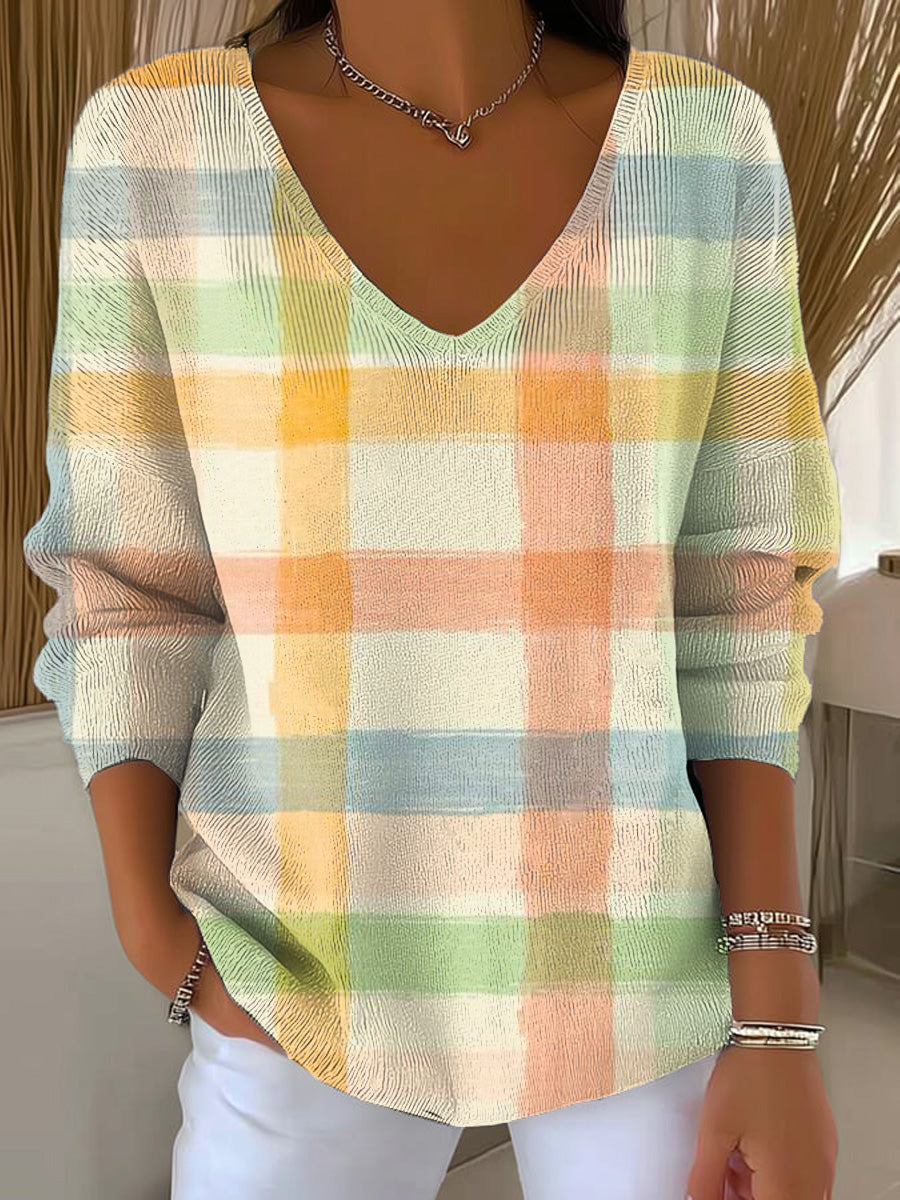Women's Beautiful Colorful Striped Painting Art Print Casual Pullover Sweater
