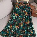 Women's Vintage Flower Art Print Cotton Skirt