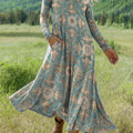 Women's Splicing Floral Print Art Print Long-sleeved Dress