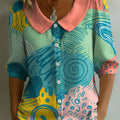 Women's Floral Art Print Casual Stylish Cotton Linen Shirt