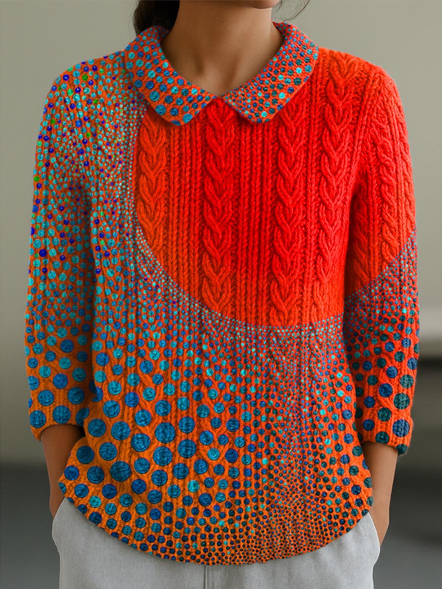 womens-abstract-pattern-art-print-casual-peter-pan-collar-3-4-sleeve-sweater-y4gd