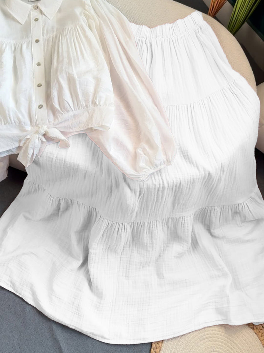 Women's Casual Cotton and Linen Pleated Skirt