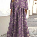 Women's Vintage Lovely Floral Art Print Pocket Cotton Dress