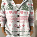 Women's Vintage Christmas Pattern Printed Casual Hooded Button Sweater