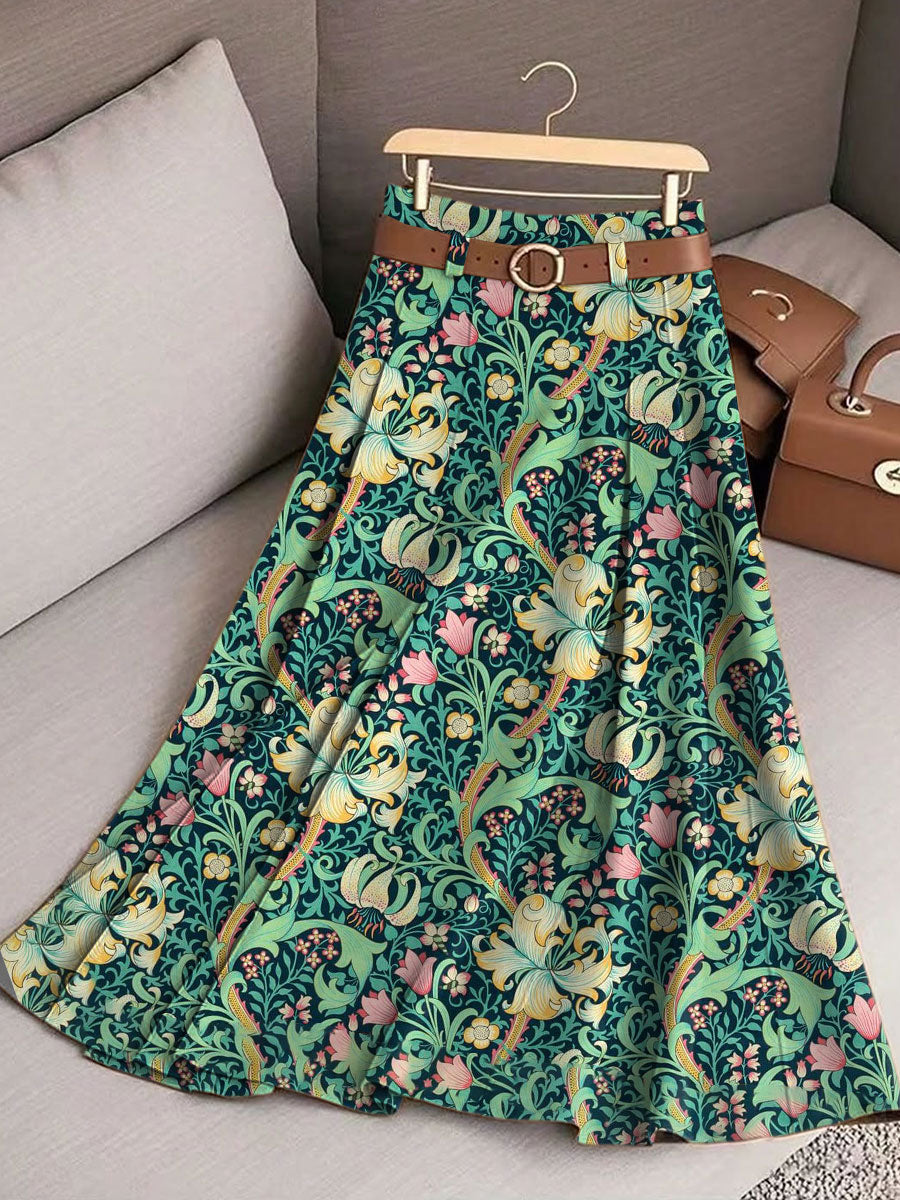 Women's Vintage Flower Art Print Cotton Skirt