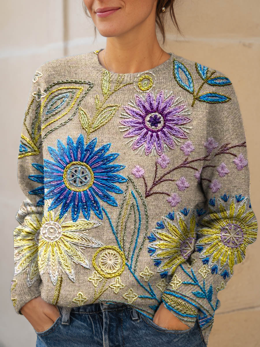 womens-vintage-floral-art-print-knit-pullover-sweater-k0io