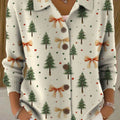 Women's Christmas Tree Art Print Casual Lapel Sweater