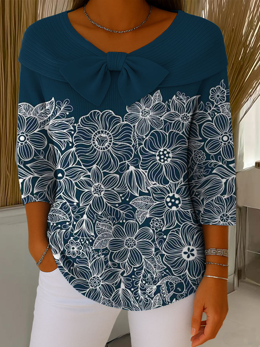 Vintage Flower Art Print Buttoned Cardigan Sweater