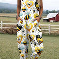 Women's Lovely Bees Art Print Casual 100% Cotton Wide Leg Jumpsuit