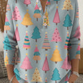 Beautiful Colorful Christmas Tree Painting Art Print Buttoned Cardigan Sweater
