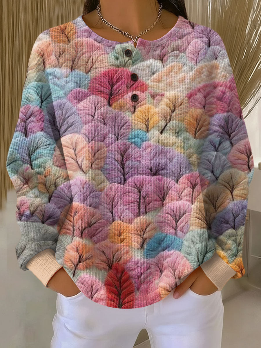 Women's Colorful Christmas Tree Pattern Art Print Casual Cotton Sweatshirt