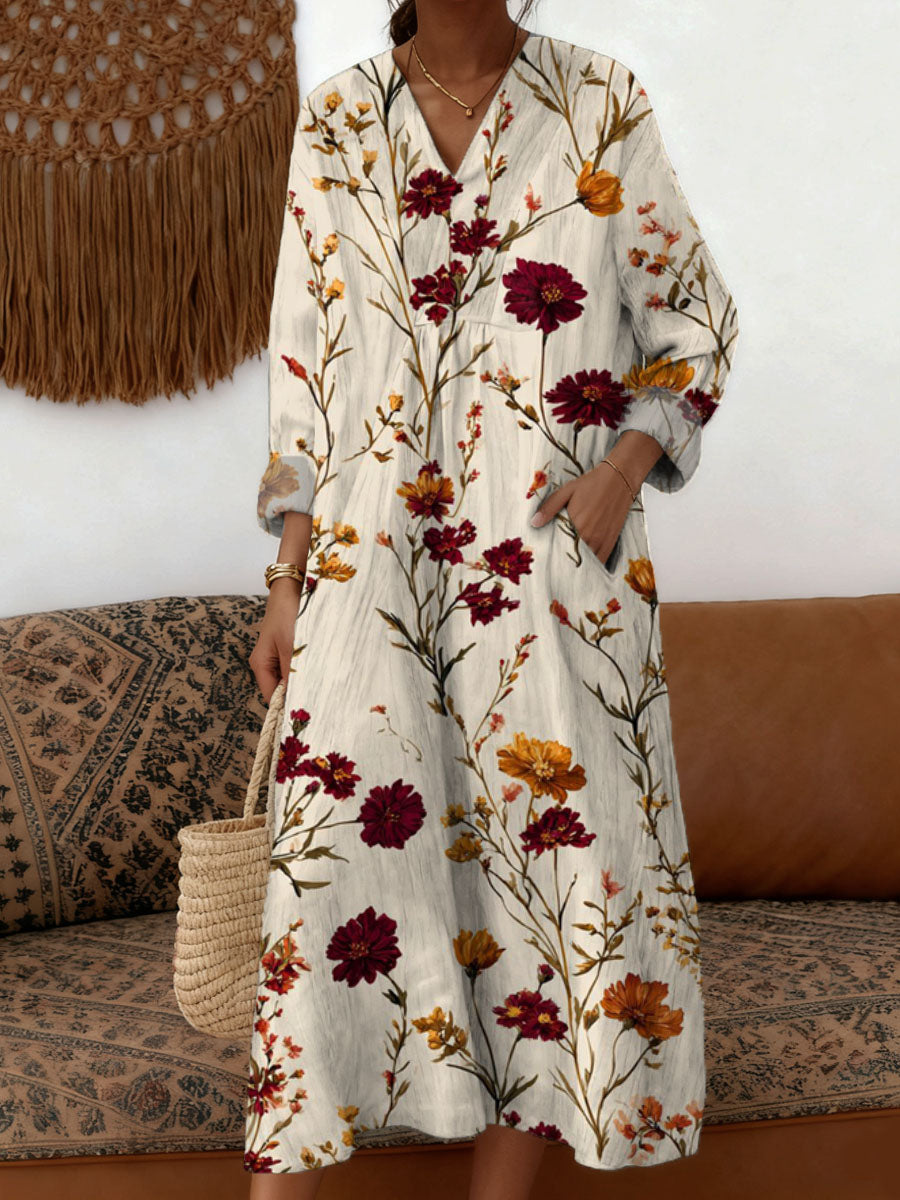 Women's Vintage Floral Pattern Art Print Cotton Dress