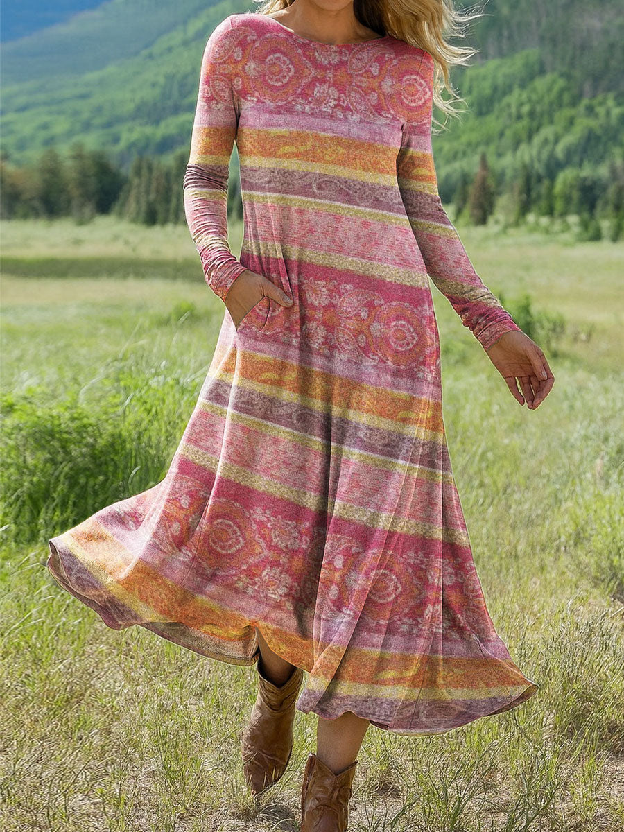 Women's Flowers Floral Art Print Long-sleeved Dress