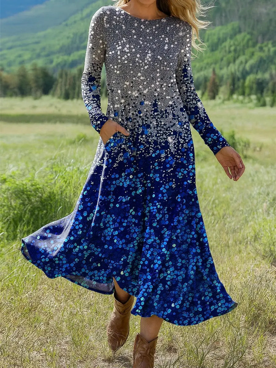 Women's Vintage  Gradient Art Print Long-sleeved Dress