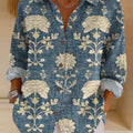 Chemise décontractée en coton à motif floral vintage pour femme 