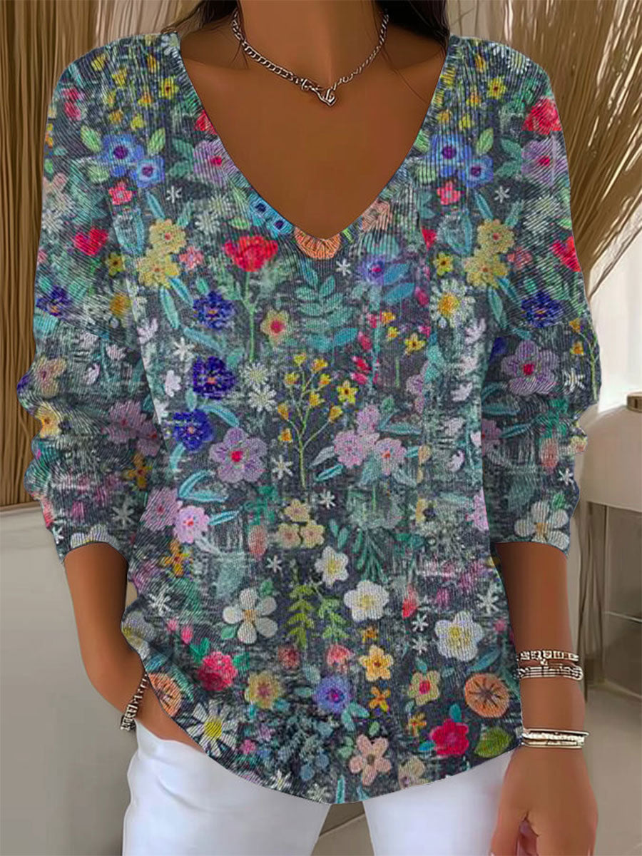 womens-vintage-flower-art-print-casual-pullover-sweater-owph