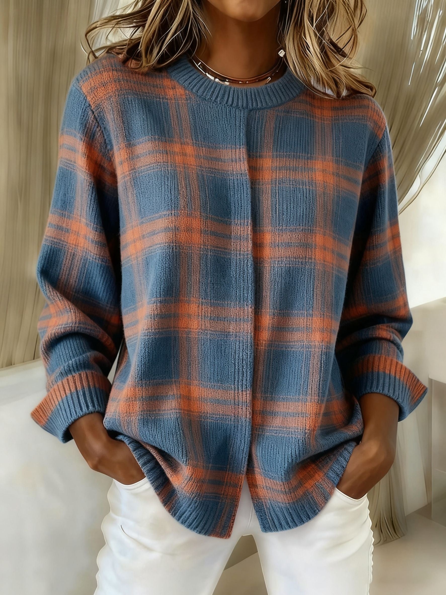 Women's Plaid Print Casual Sweater