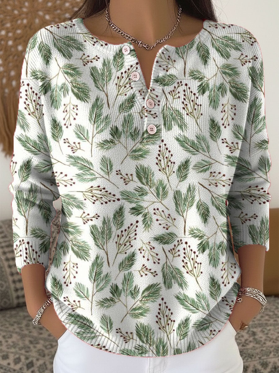 Women's Christmas Pattern Art Print Buttoned Cardigan Sweater