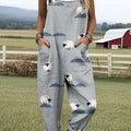 Women's Artistic Creative Lamb Print Casual 100% Cotton Wide Leg Jumpsuit