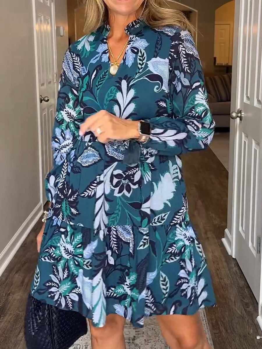 Women's Comfortable Floral Print V-neck Cotton Dress