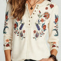 Women's Floral Print Stretch Knit Cotton Henley Top