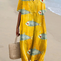 Women's Vintage Fish Art Print Flowy Dress
