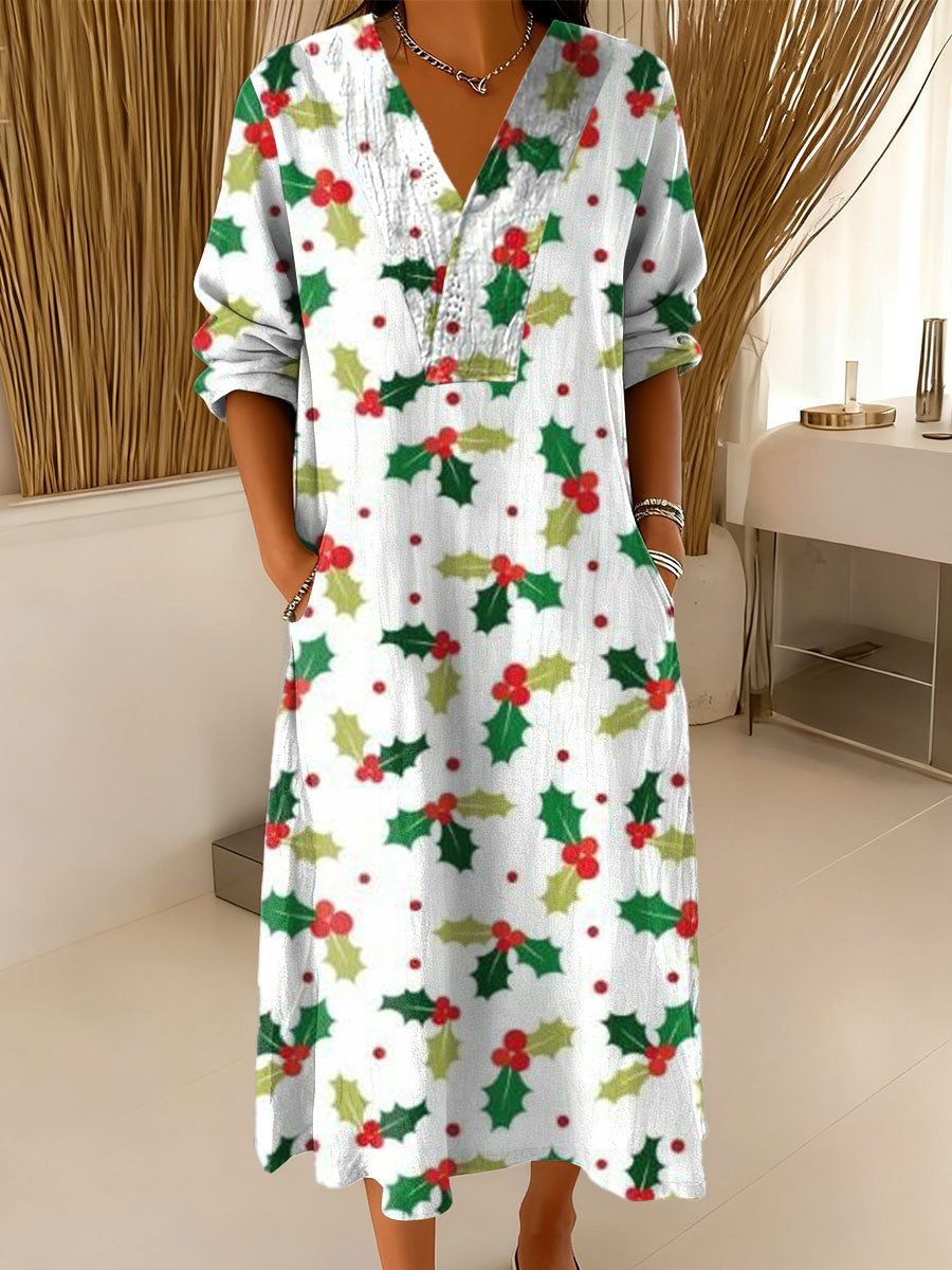 Women's Vintage Christmas Art Print Dress