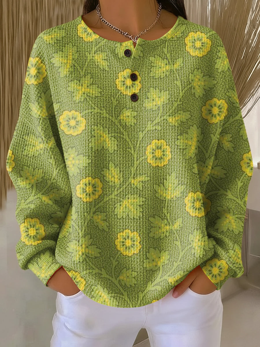 Women's Beautiful Ethnic Floral Painting Art Print Casual Cotton Sweatshirt