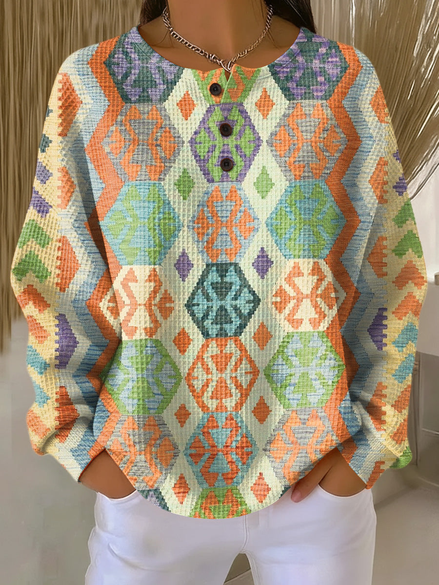 Women's Beautiful Colorful Rhombus Geometric Painting Art Print Casual Cotton Sweatshirt