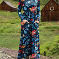 Women's Retro Floral Birds Pattern Art Print Long-sleeved Dress