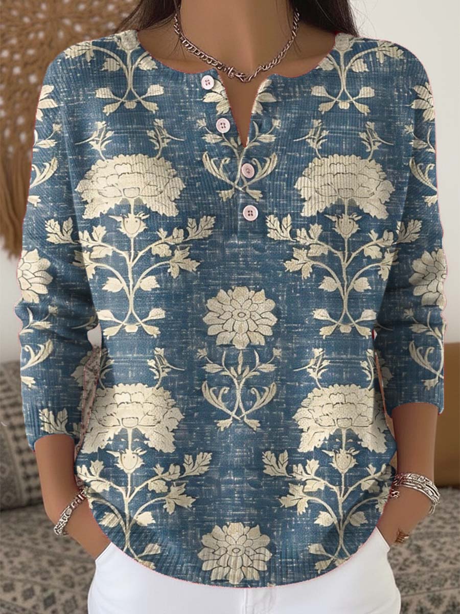 Women's Floral Pattern Art Print Buttoned Cardigan Sweater