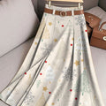 Women's Vintage Christmas Art Print Cotton Skirt