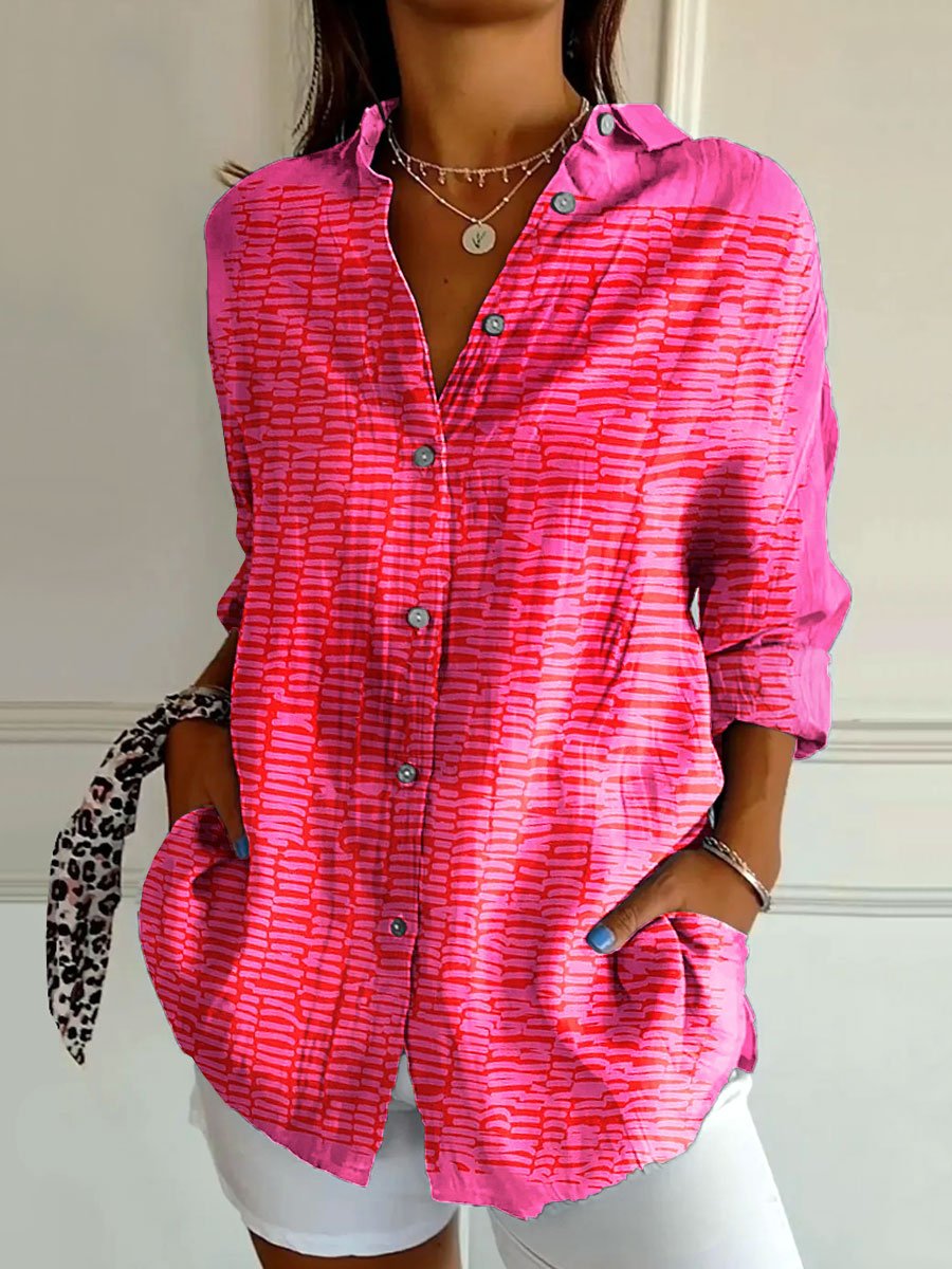 Women's Vintage Vibrant Colorful Abstract Art Print Casual Cotton Shirt