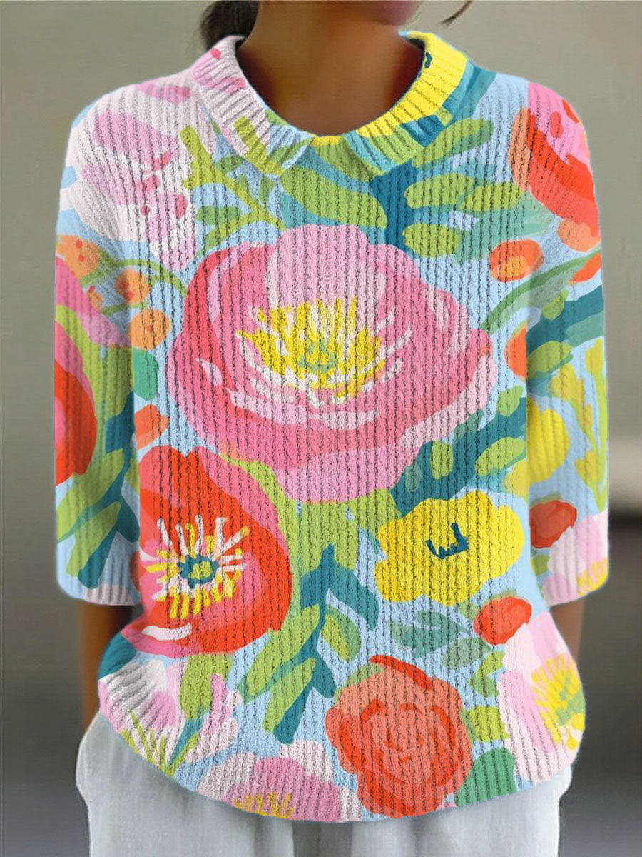 womens-vintage-flower-art-print-casual-pullover-sweater-7o76