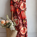 Women's Guava And Flower Print Linen Pocket Dress