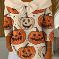 Halloween Pumpkin Contrasting Colors Print Buttoned Cardigan Sweater